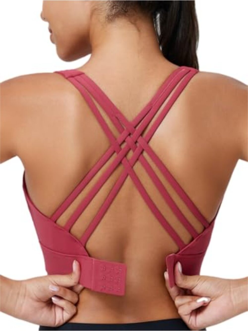 High Support Sports Bra Women Molded Cups Strappy Back Hook Eye Training Running